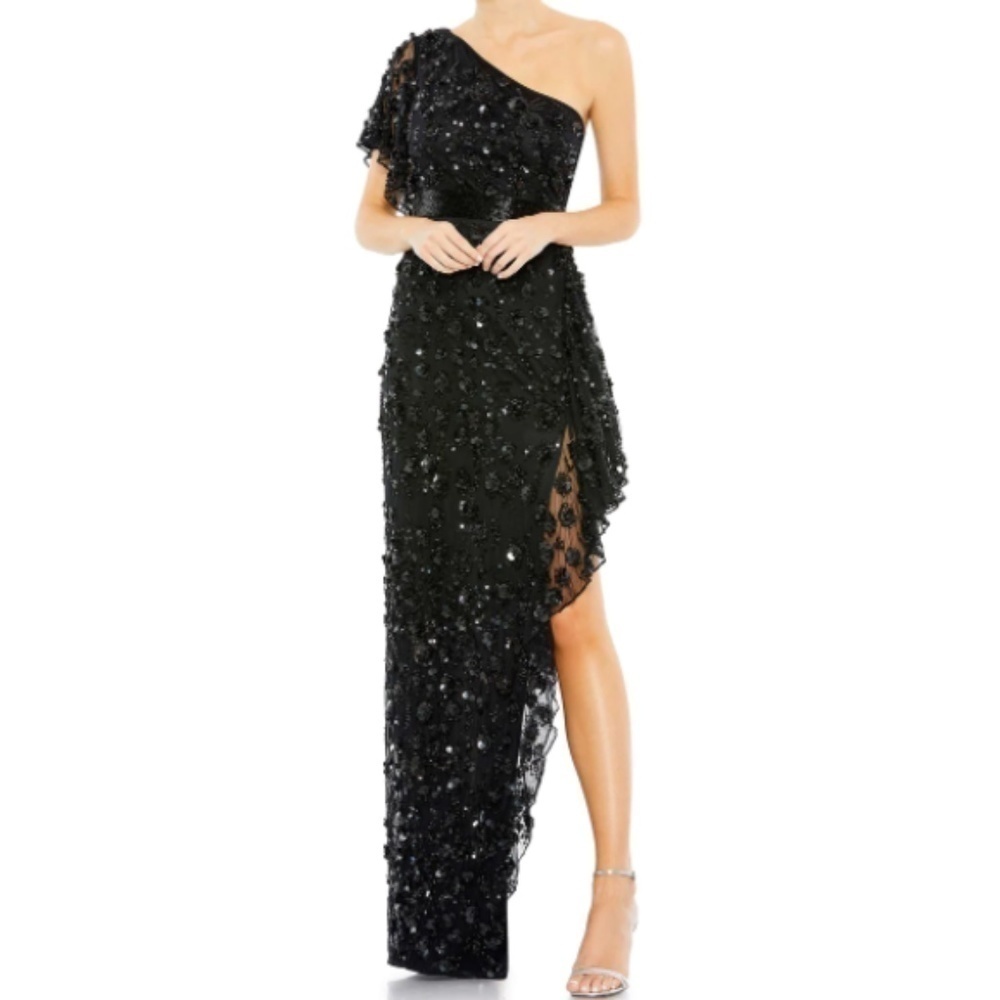 MAC DUGGAL Wedding Prom Formal Cocktail One Shoulder Ruffle Gown • Size 2